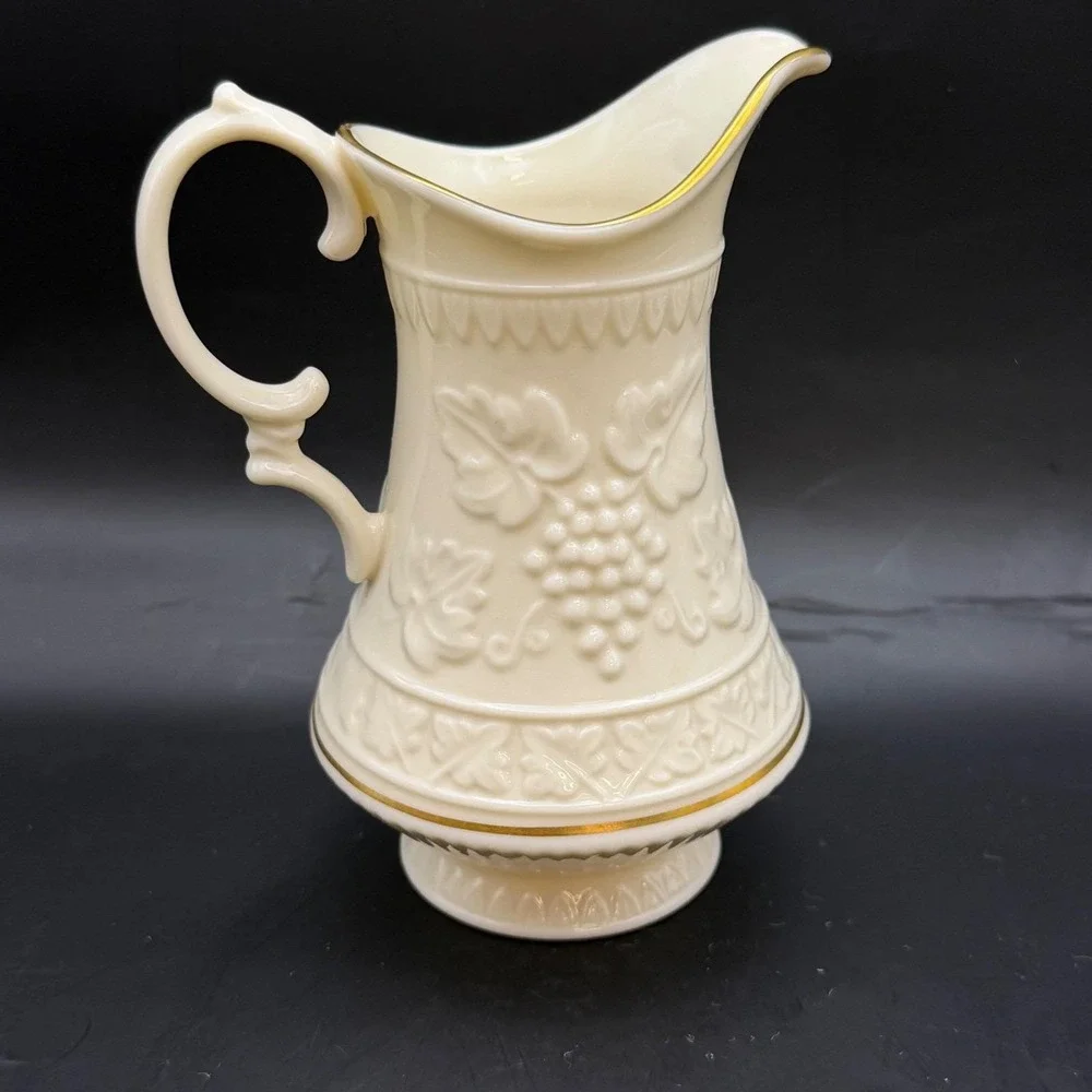 Vtg Lenox 2pc Mixed Lot Ivory Cream 24K Gold Bud Vase Grape Harvest Mini Pitcher